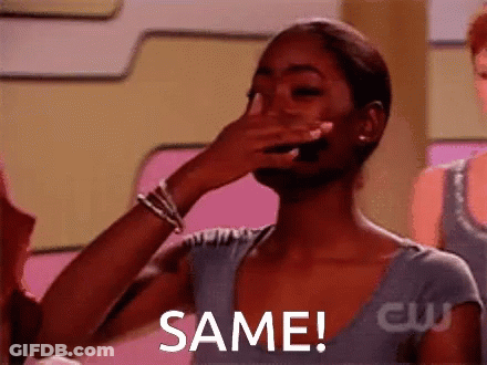 A Woman Covering Her Face With Her Hand And The Word Same Is On The Bottom Right GIF