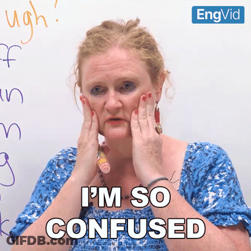 A Woman Covering Her Face With Her Hands And The Words I 'M So Confused GIF