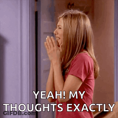 A Woman Covering Her Mouth With Her Hands And The Words Yeah My Thoughts Exactly GIF