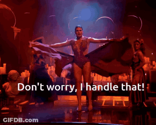 A Woman Dancing On A Stage With The Words " Do N't Worry I Handle That " On The Bottom GIF