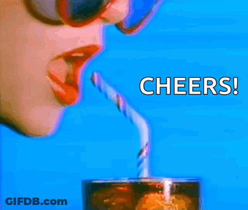Woman Drinking From Glass With Cheers GIF