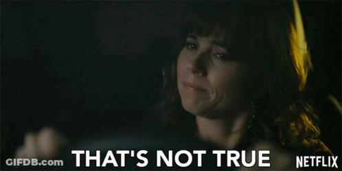 A Woman Driving A Car With The Words That 'S Not True Netflix On The Bottom GIF