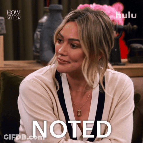 A Woman From How I Met Your Father Sits In A Chair And Says Noted GIF