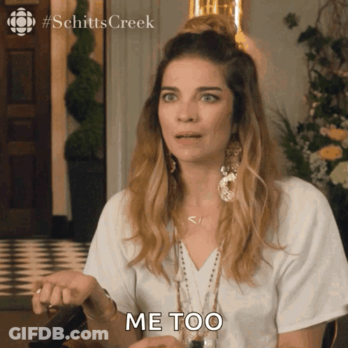 Woman From Schitts Creek Saying Me Too GIF