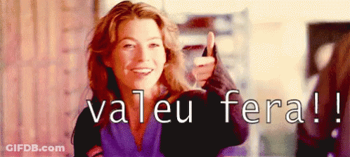 A Woman Giving A Thumbs Up With The Words Valeu Fera Written Below Her GIF