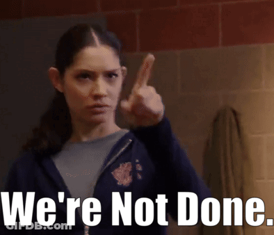 A Woman Giving The Middle Finger With The Words " We 'Re Not Done " Below Her GIF