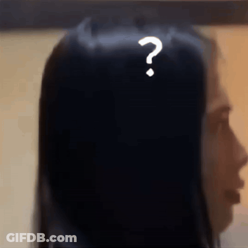 A Woman Has A Question Mark On Her Head . GIF