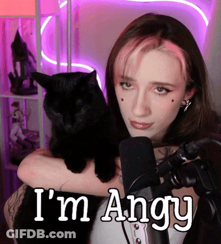 Woman Holding Black Cat Saying Im Angry GIF