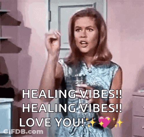 A Woman Holding A Glass Of Water Says Healing Vibes Healing Vibes Love You GIF