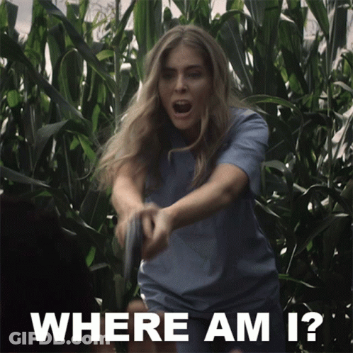 A Woman Holding A Gun In A Field With The Words Where Am I Below Her GIF