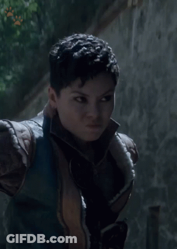A Woman Holding A Knife With The Words It 'S Written On The Bottom GIF