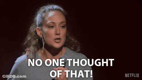 A Woman Holding A Microphone With The Words No One Thought Of That GIF