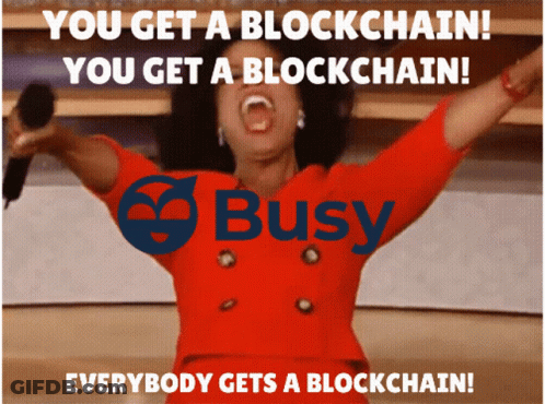 A Woman Holding A Microphone With The Words You Get A Blockchain GIF