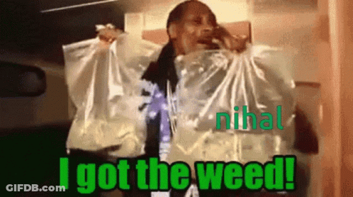 A Woman Holding A Plastic Bag With The Words I Got The Weed Written On It GIF