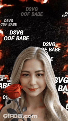 A Woman Holding A Red Rose With The Words Dsvg Cof Babe GIF