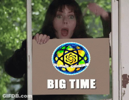 A Woman Holding A Sign That Says Big Time On It GIF