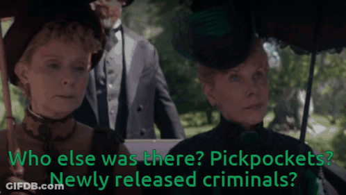 Woman Holding Umbrella With Criminals Below GIF