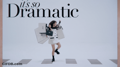 A Woman Holding Shopping Bags With The Words " It 'S So Dramatic " On The Bottom GIF