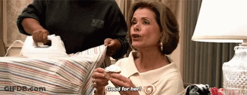 A Woman Holds A Cupcake And Says Good For Her GIF