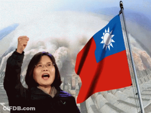 A Woman Holds Her Fist Up In Front Of A Chinese Flag GIF