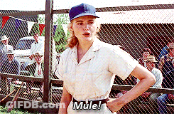 A Woman In A Baseball Uniform Says " Mule " GIF