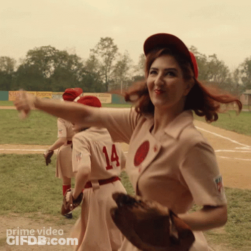 Woman In Baseball Uniform Number 14 GIF