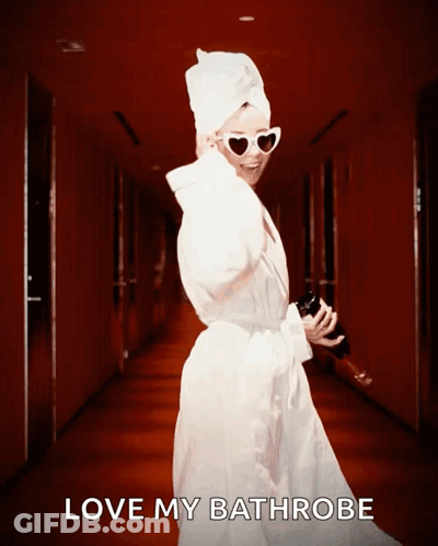 Woman In Bathrobe With Towel And Sunglasses Love My Bathrobe GIF