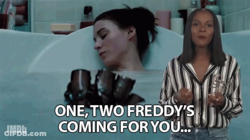 A Woman In A Bathtub Says " One Two Freddy 'S Coming For You .. " GIF
