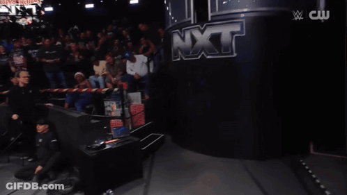 A Woman In A Bikini Is Holding A Chainsaw In A Ring GIF