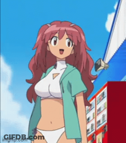 A Woman In A Bikini Is Standing In Front Of A Building . GIF