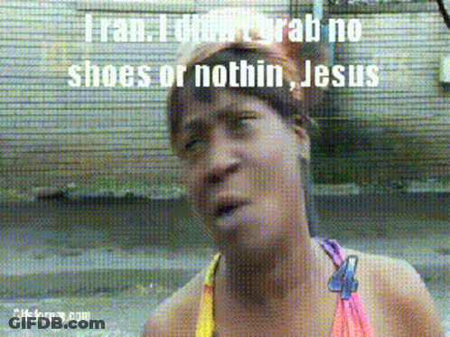 A Woman In A Bikini Says I Ran I Didn 'T Grab No Shoes Or Nothin Jesus GIF