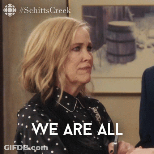 A Woman In A Black And White Polka Dot Shirt Says " We Are All " GIF