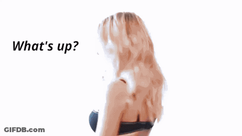 A Woman In A Black Bra Is Talking On A Cell Phone And The Words What 'S Up Are Behind Her GIF