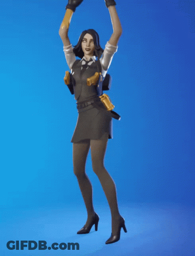 A Woman In A Black Dress And High Heels Is Standing On A Blue Background GIF