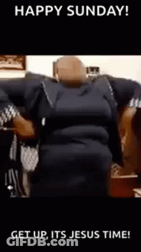 A Woman In A Black Dress Is Dancing With Her Arms Outstretched And Says `` Happy Sunday ! '' GIF