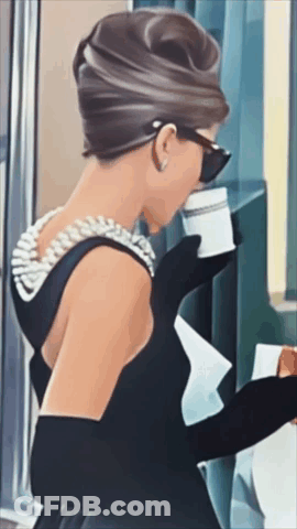Woman Drinking Coffee In Black Dress GIF