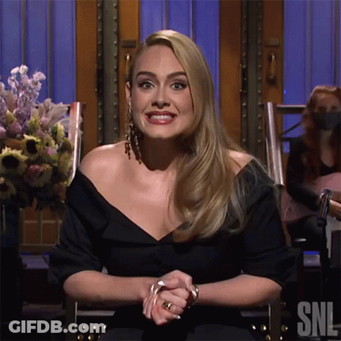A Woman In A Black Dress Is Sitting In A Chair With The Snl Logo Behind Her GIF