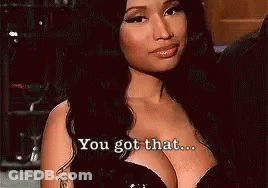 A Woman In A Black Dress Is Talking About Her Breasts And Saying `` You Got That ... '' GIF