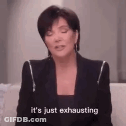 A Woman In A Black Jacket Is Sitting On A Couch And Saying `` It 'S Just Exhausting '' GIF