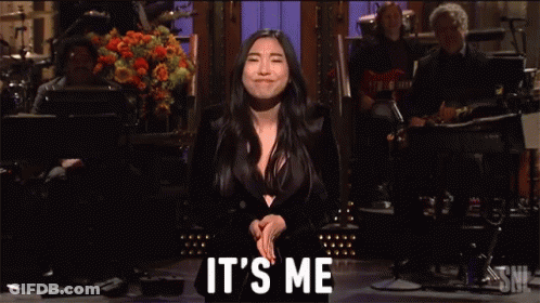 A Woman In A Black Jacket Says It 'S Me GIF