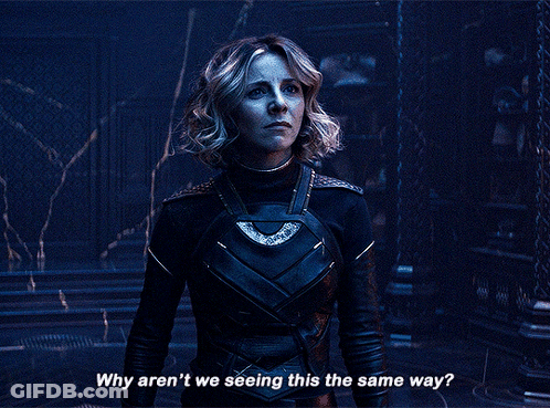 A Woman In A Black Outfit Is Asking Why Aren 'T We Seeing This The Same Way GIF