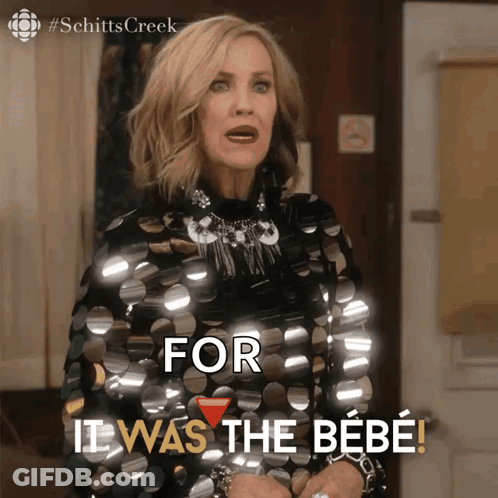A Woman In A Black Sequined Dress Says " For It Was The Bebe " GIF