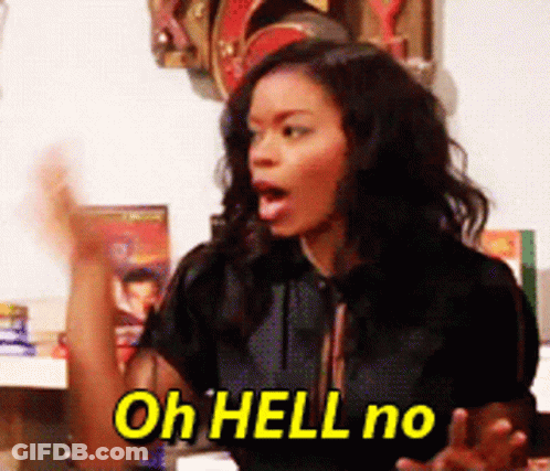 A Woman In A Black Shirt Says Oh Hell No In Yellow Letters GIF