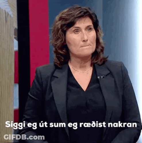 A Woman In A Black Suit Says Siggi Eg Ut Sum Eg Radist Nakran GIF