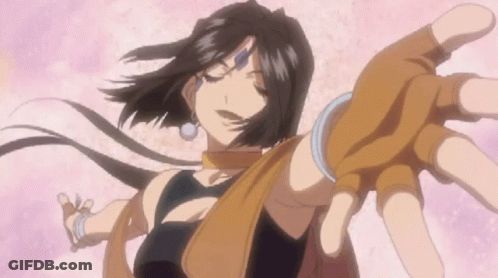 A Woman In A Black Top And Brown Gloves Is Reaching Out GIF