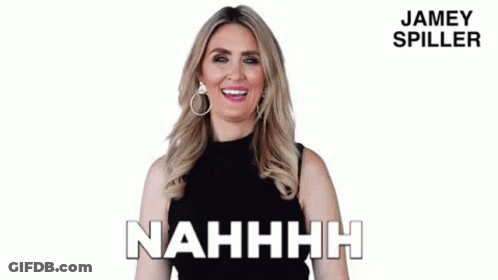 A Woman In A Black Top Is Laughing With Her Mouth Open And Says Nahhhh . GIF
