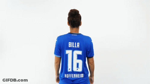 A Woman In A Blue Billa 16 Hoffenheid Jersey GIF