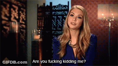 A Woman In A Blue Dress Is Asking If Someone Is Kidding Her . GIF