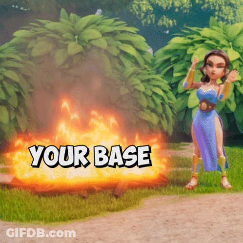 Woman In Blue Dress In Front Of Fire With Your Base Text GIF