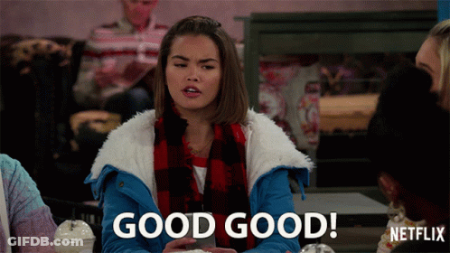 Woman In Blue Jacket Saying Good Good Netflix Ad GIF